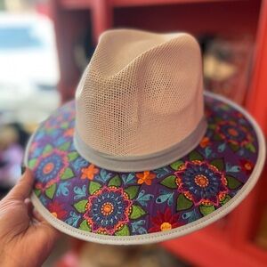 Embroidered Floral Wide Brim Hat